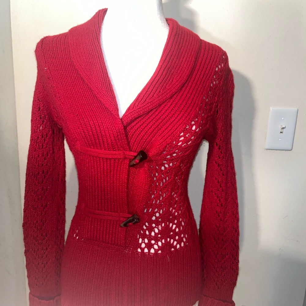 Red Women's Sweater with Toggle Closure
